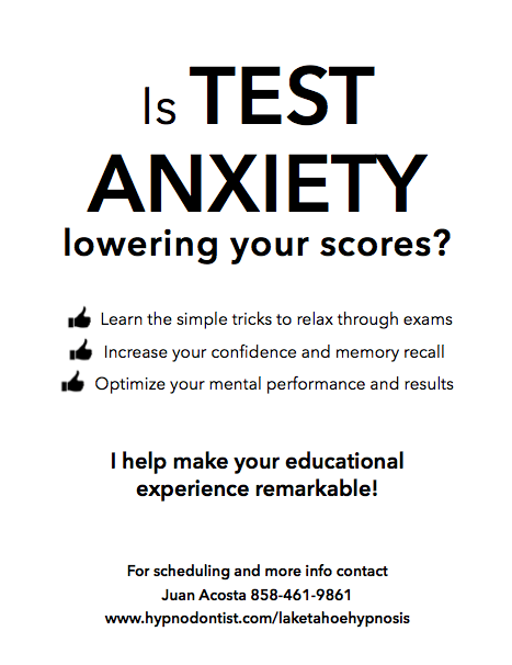 How to deal with test anxiety and improve your scores. LakeTahoeHypnosis.com - Distance sessions available via Skype.